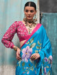 Load image into Gallery viewer, Sky Blue Printed Chanderi Crepe Saree with Unstitched Blouse ClothsVilla