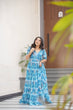 Load image into Gallery viewer, Sky Blue Printed Faux Georgette Gown with Fancy V-Neck | Full Cotton Lining | Ready to Wear ClothsVilla