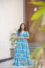 Sky Blue Printed Faux Georgette Gown with Fancy V-Neck | Full Cotton Lining | Ready to Wear ClothsVilla