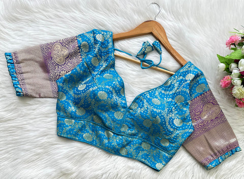 Sky Blue Pure Banarasi Blouse with Stunning Weaving – Perfect Fit for Any Occasion ClothsVilla Main image