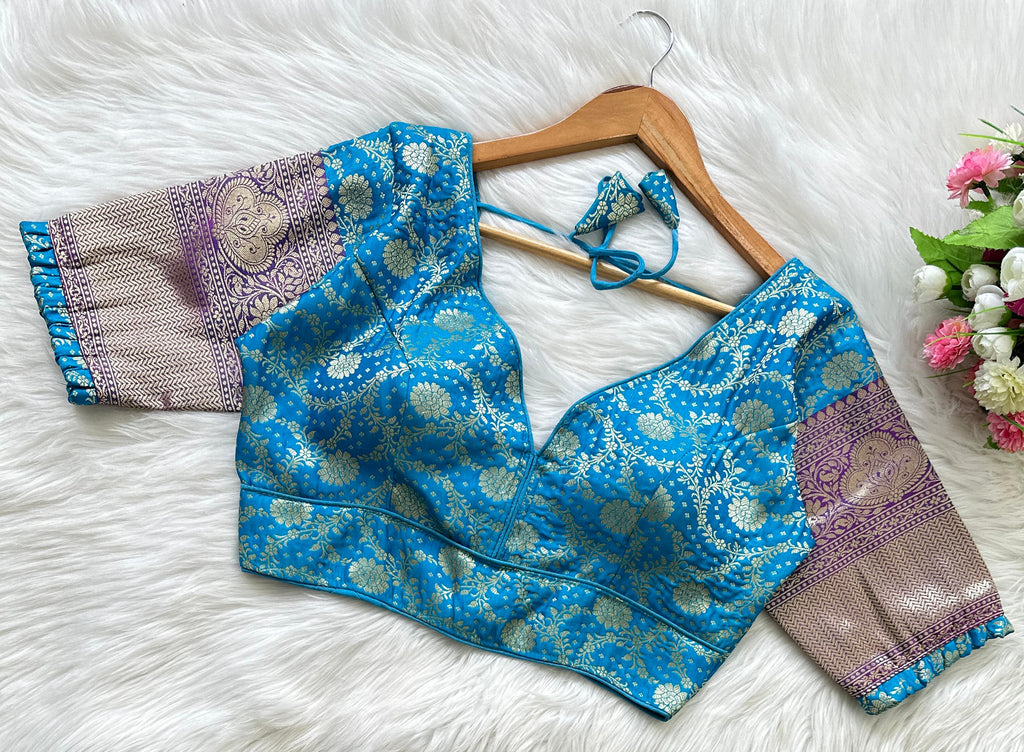 Sky Blue Pure Banarasi Blouse with Stunning Weaving – Perfect Fit for Any Occasion ClothsVilla