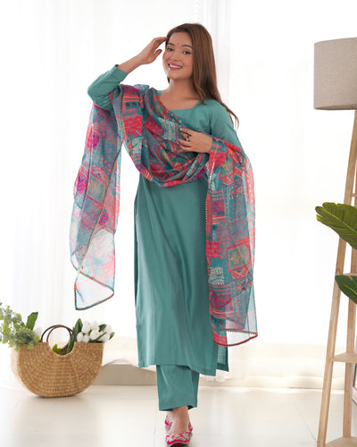 Sky Blue Pure Soft Viscose Straight Fit Kurta Set with Dupatta – Perfect for Summer & Office Wear
