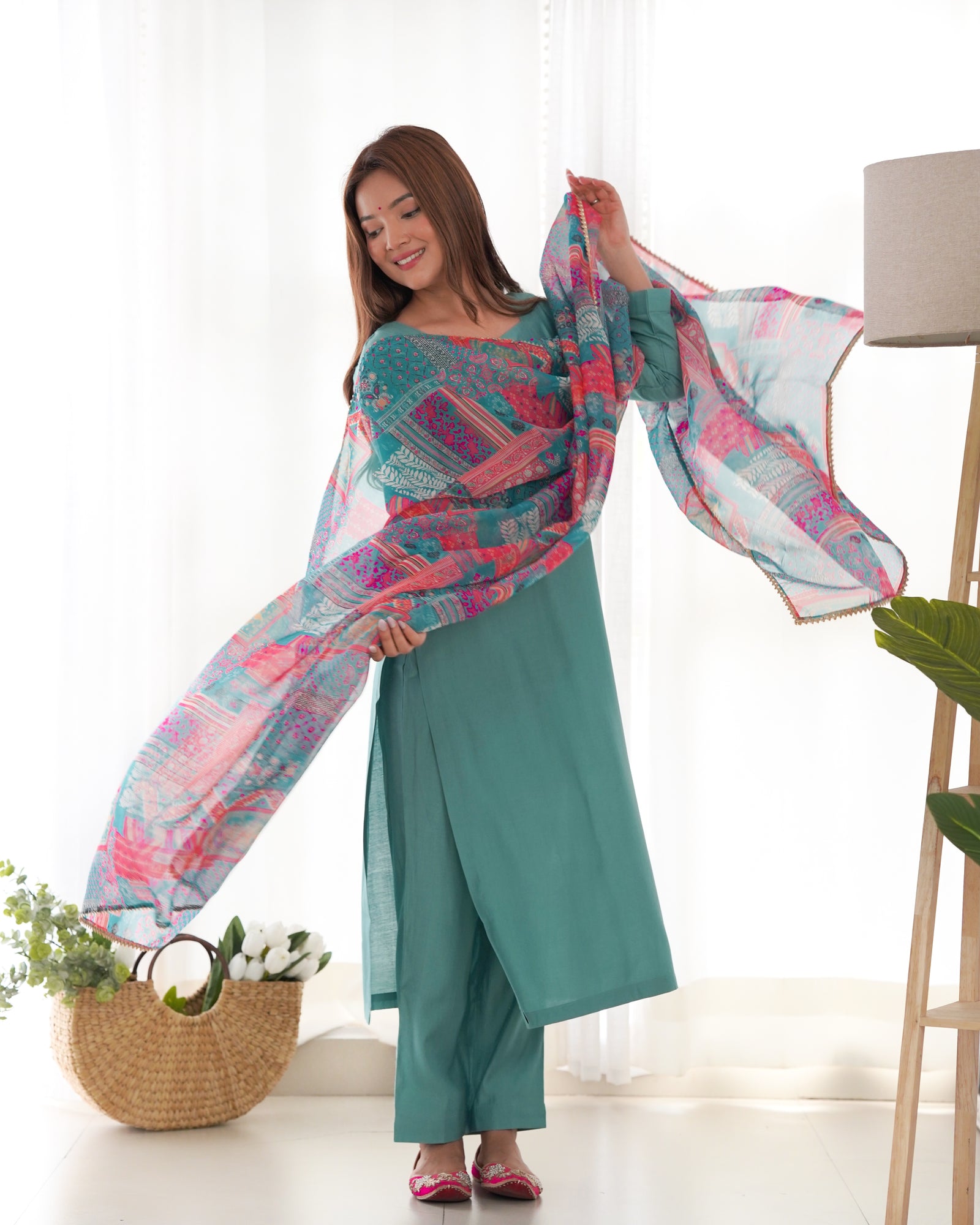 Sky Blue Pure Soft Viscose Straight Fit Kurta Set with Dupatta – Perfect for Summer & Office Wear