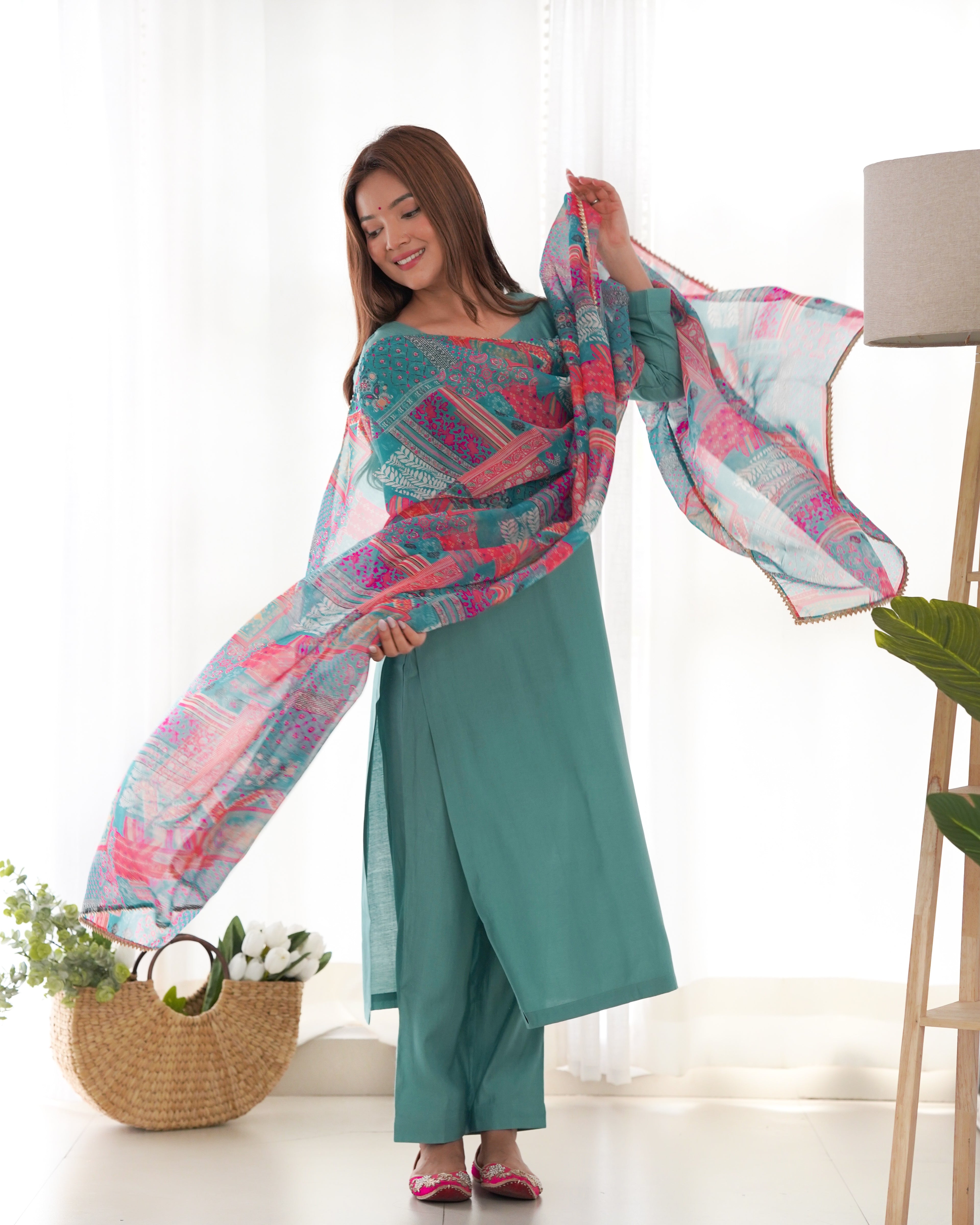 Sky Blue Pure Soft Viscose Straight Fit Kurta Set with Dupatta – Perfect for Summer & Office Wear