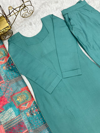 Sky Blue Pure Soft Viscose Straight Fit Kurta Set with Dupatta – Perfect for Summer & Office Wear