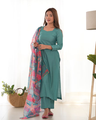 Sky Blue Pure Soft Viscose Straight Fit Kurta Set with Dupatta – Perfect for Summer & Office Wear