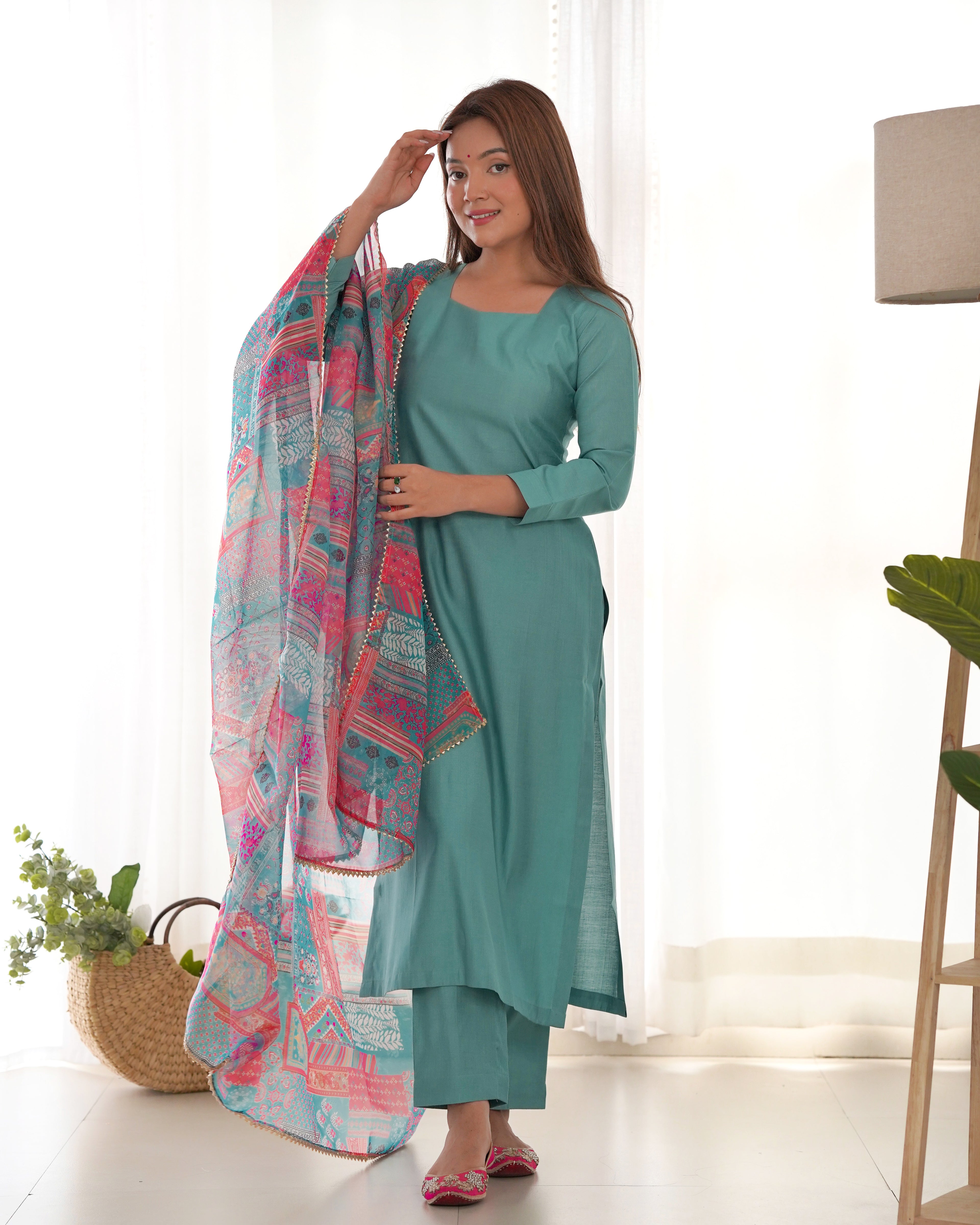 Sky Blue Pure Soft Viscose Straight Fit Kurta Set with Dupatta – Perfect for Summer & Office Wear