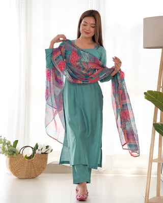Sky Blue Pure Soft Viscose Straight Fit Kurta Set with Dupatta – Perfect for Summer & Office Wear
