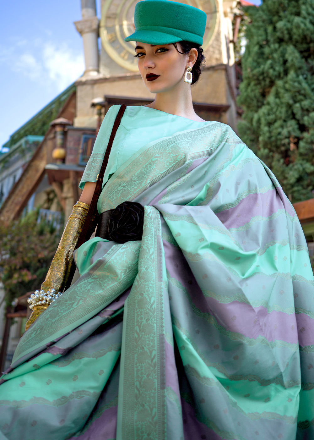 Sky Blue Radiant Elegance Blended Silk Designer Saree ClothsVilla