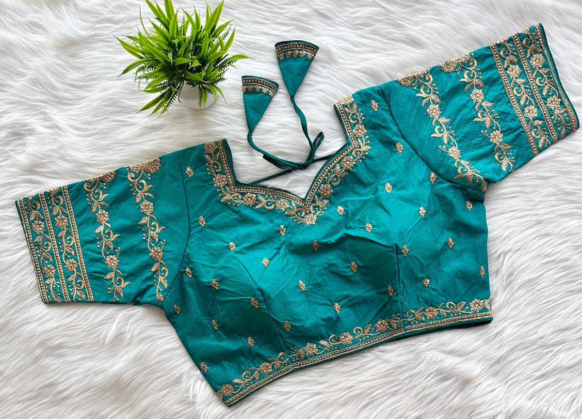 Sky Blue Rajbhog Silk Embroidered Blouse with Handcrafted Detailing ClothsVilla Main image