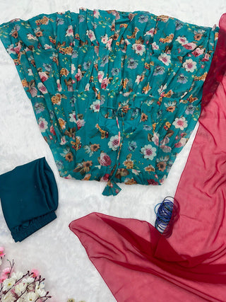 Sky Blue Rakhi Special Digital Print Anarkali Suit – Elegance with a Modern Touch