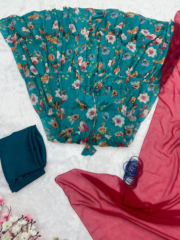 Sky Blue Rakhi Special Digital Print Anarkali Suit – Elegance with a Modern Touch