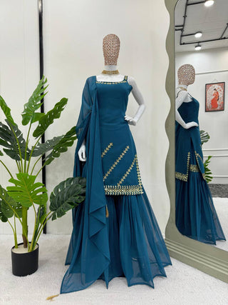 Sky Blue Rakhi Special Elegant Sharara Set ClothsVilla