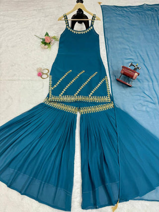 Sky Blue Rakhi Special Elegant Sharara Set ClothsVilla
