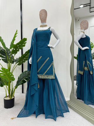 Sky Blue Rakhi Special Elegant Sharara Set ClothsVilla