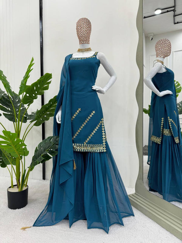 Sky Blue Rakhi Special Elegant Sharara Set ClothsVilla