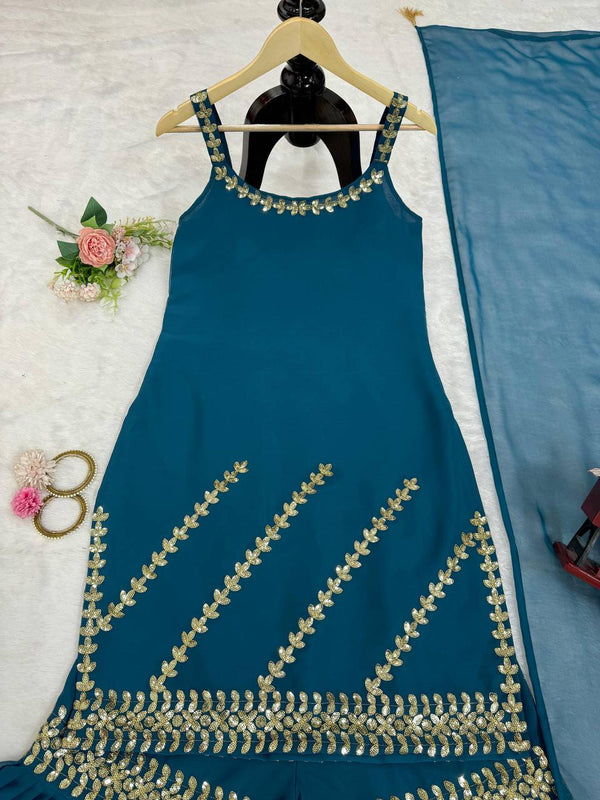 Sky Blue Rakhi Special Elegant Sharara Set ClothsVilla
