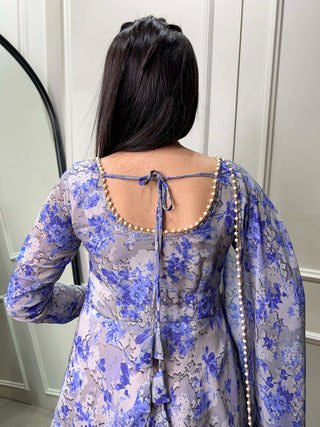 Sky Blue Ready-to-Wear Georgette Gown with Matching Dupatta ClothsVilla