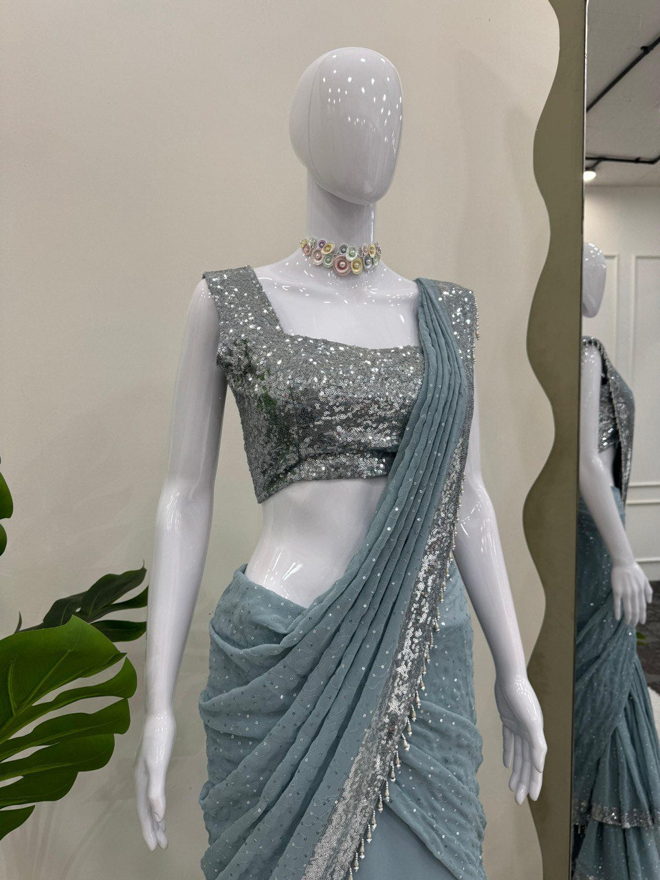 Sky Blue Ready-to-Wear Lehenga Saree – Elegant & Stylish