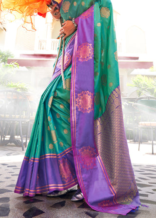 Sky Blue Regal Banarasi Silk Saree – Vintage Elegance with Intricate Detailing ClothsVilla