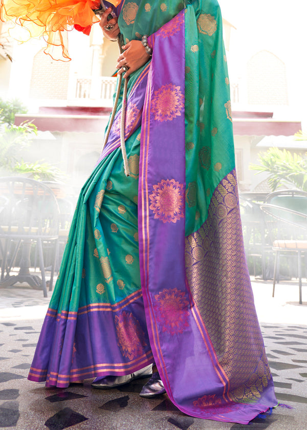 Sky Blue Regal Banarasi Silk Saree – Vintage Elegance with Intricate Detailing ClothsVilla