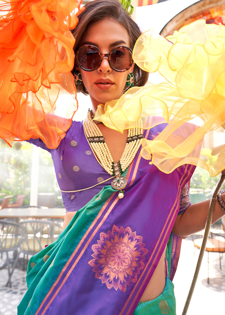 Sky Blue Regal Banarasi Silk Saree – Vintage Elegance with Intricate Detailing ClothsVilla