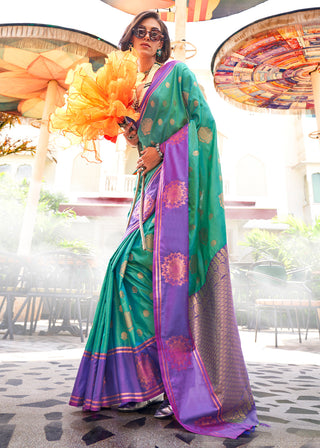 Sky Blue Regal Banarasi Silk Saree – Vintage Elegance with Intricate Detailing ClothsVilla