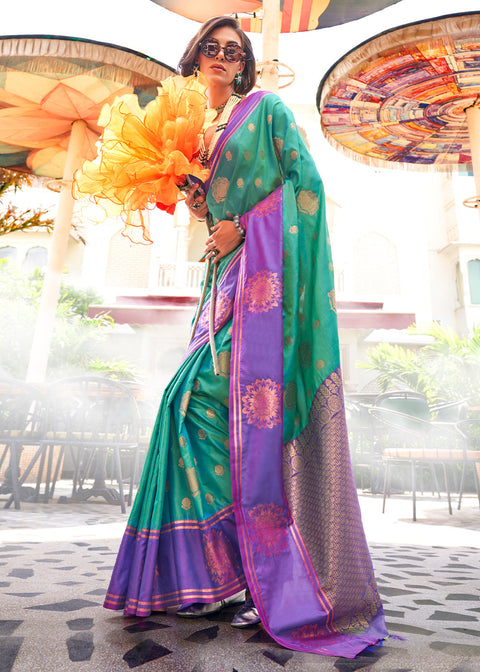 Sky Blue Regal Banarasi Silk Saree – Vintage Elegance with Intricate Detailing ClothsVilla Main image