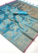 Load image into Gallery viewer, Sky Blue Regal Banarasi Silk Saree with Gold &amp; Silver Zari Brocade Work ClothsVilla