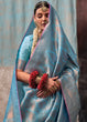 Load image into Gallery viewer, Sky Blue Regal Banarasi Silk Saree with Gold &amp; Silver Zari Brocade Work ClothsVilla