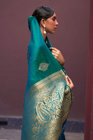 Sky Blue Regal Woven Pure Silk Banarasi Saree ClothsVilla