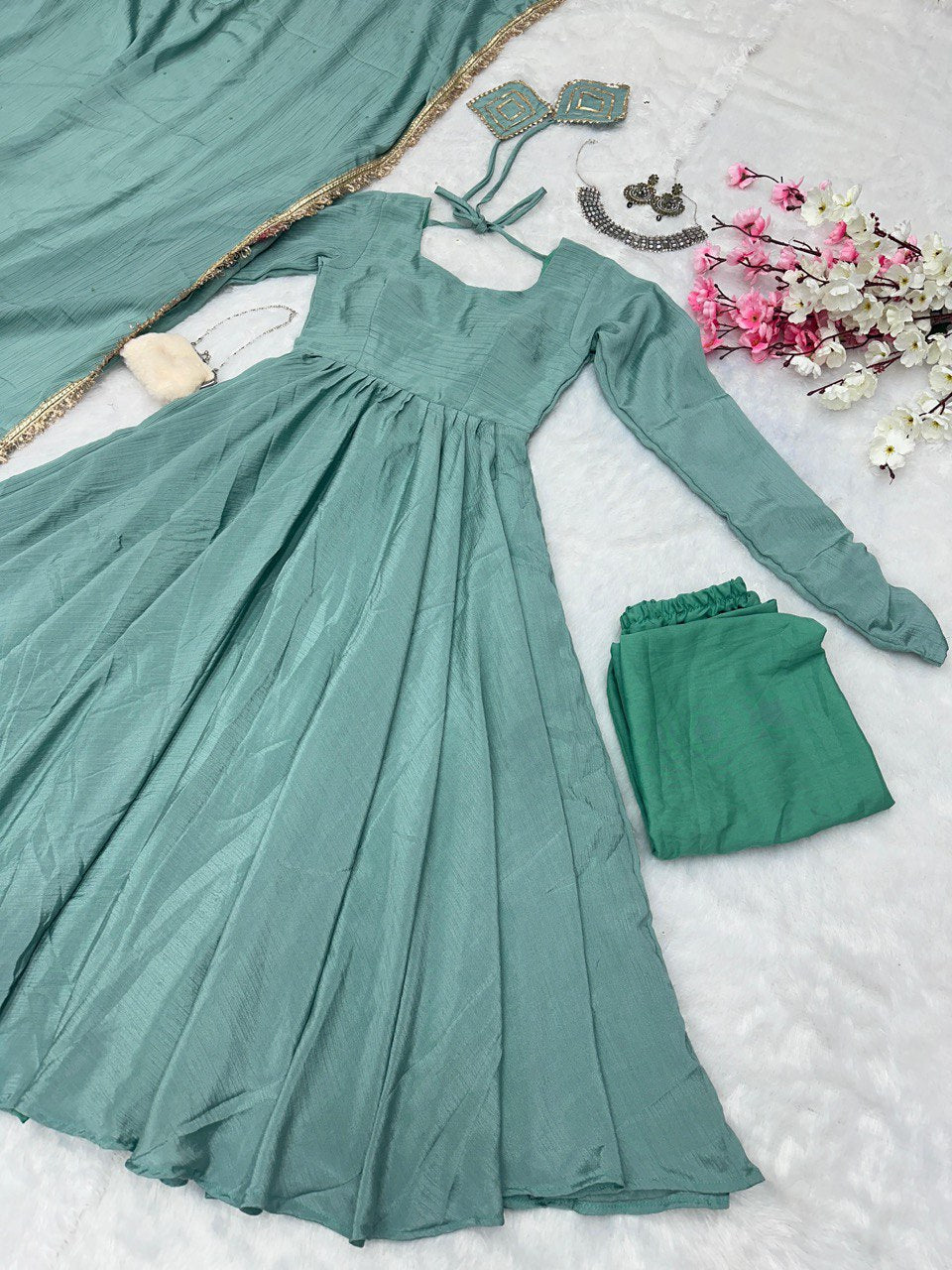 Sky Blue Ri8 Fashion Exclusive Chinnon Silk Anarkali Set Clothsvilla Main image