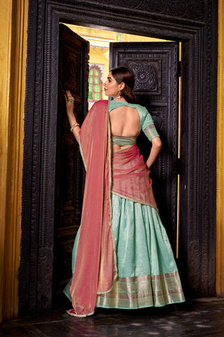 Sky Blue Royal Dupion Silk Zari Weaving Lehenga Choli with Zari Shimmer Dupatta – Stitched Traditional Ensemble ClothsVilla