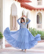 Load image into Gallery viewer, Sky Blue Royal Faux Georgette Embroidered Gown with Sequins &amp; Zari Work – Three-Layer Frill Stitched Gown with Cotton Lining and Matching Dupatta ClothsVilla