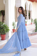 Load image into Gallery viewer, Sky Blue Royal Faux Georgette Embroidered Gown with Sequins &amp; Zari Work – Three-Layer Frill Stitched Gown with Cotton Lining and Matching Dupatta ClothsVilla