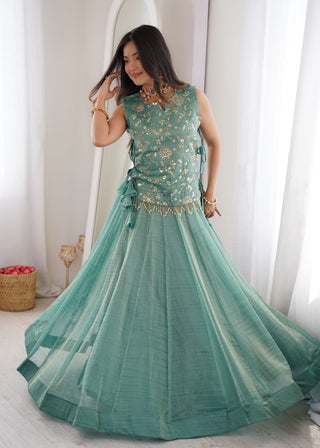 Sky Blue Salsa Crush Lehenga Choli ClothsVilla