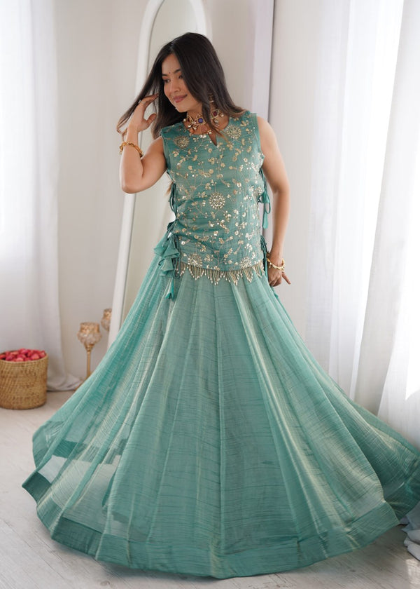 Sky Blue Salsa Crush Lehenga Choli ClothsVilla