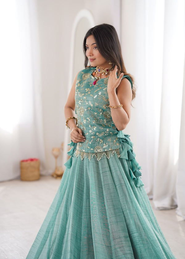 Sky Blue Salsa Crush Lehenga Choli ClothsVilla
