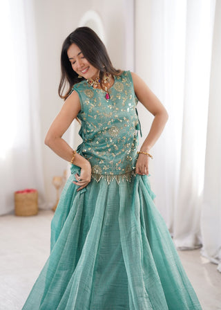 Sky Blue Salsa Crush Lehenga Choli ClothsVilla