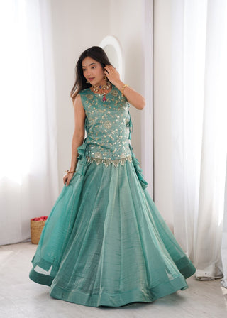 Sky Blue Salsa Crush Lehenga Choli ClothsVilla