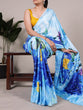 Load image into Gallery viewer, Sky Blue Satin Silk Printed Saree with Moonga Silk Hotfix Blouse ClothsVilla