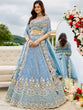 Load image into Gallery viewer, Sky Blue Satin Silk Sequins &amp; Embroidery Lehenga Choli with Ethnic Dupatta – Fully Stitched ClothsVilla