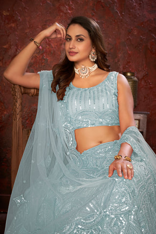 Sky Blue Sequin Embroidered Lehenga Choli Set - Regal Elegance - Designer Wear ClothsVilla