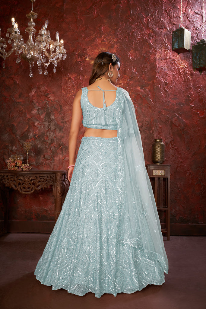 Sky Blue Sequin Embroidered Lehenga Choli Set - Regal Elegance - Designer Wear ClothsVilla