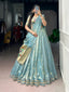 Sky Blue Shimmer Zari Weaving Lehenga ClothsVilla