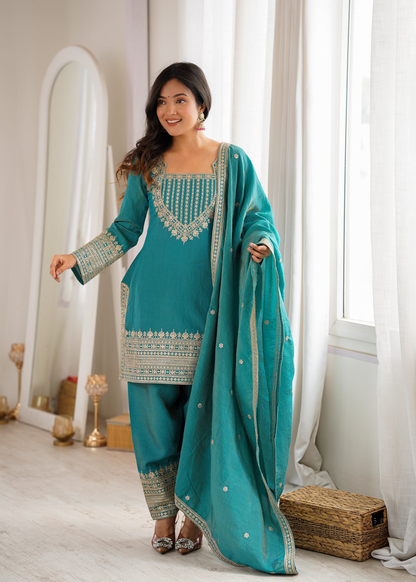 Sky Blue Silk Farshi Shalwar Suit ClothsVilla