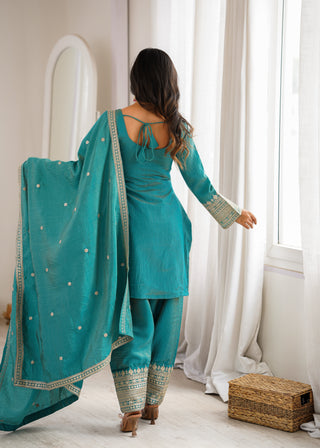 Sky Blue Silk Farshi Shalwar Suit ClothsVilla