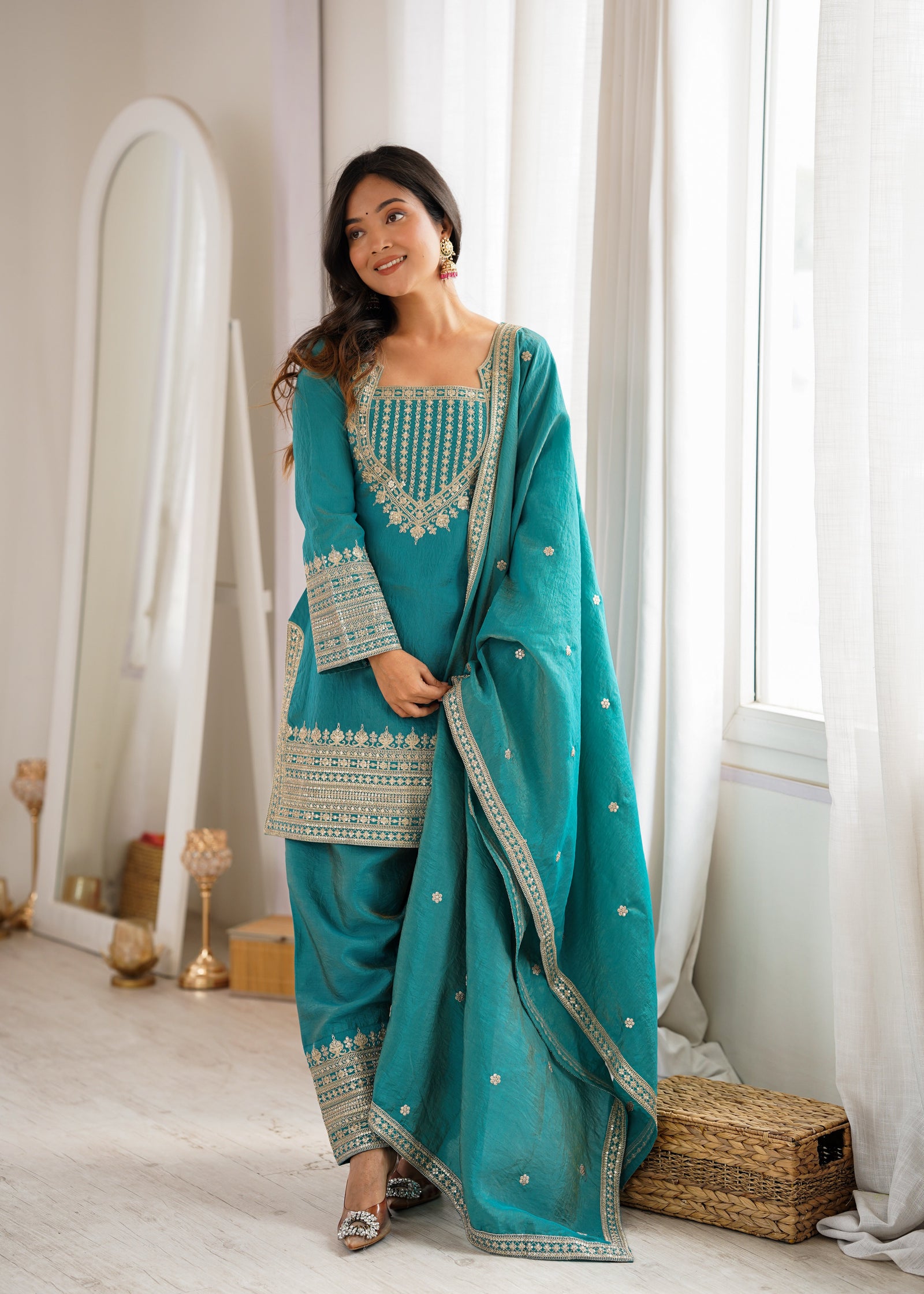 Sky Blue Silk Farshi Shalwar Suit ClothsVilla