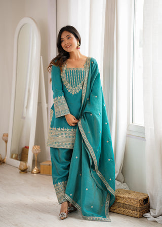 Sky Blue Silk Farshi Shalwar Suit ClothsVilla