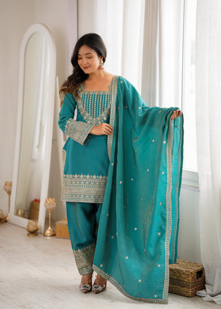 Sky Blue Silk Farshi Shalwar Suit ClothsVilla
